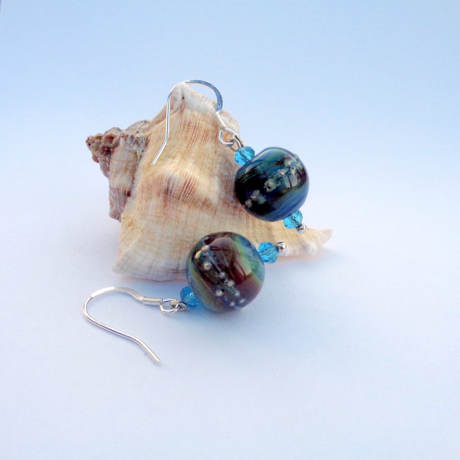 Lampwork glass bead earrings in mixed colours and sterling silver