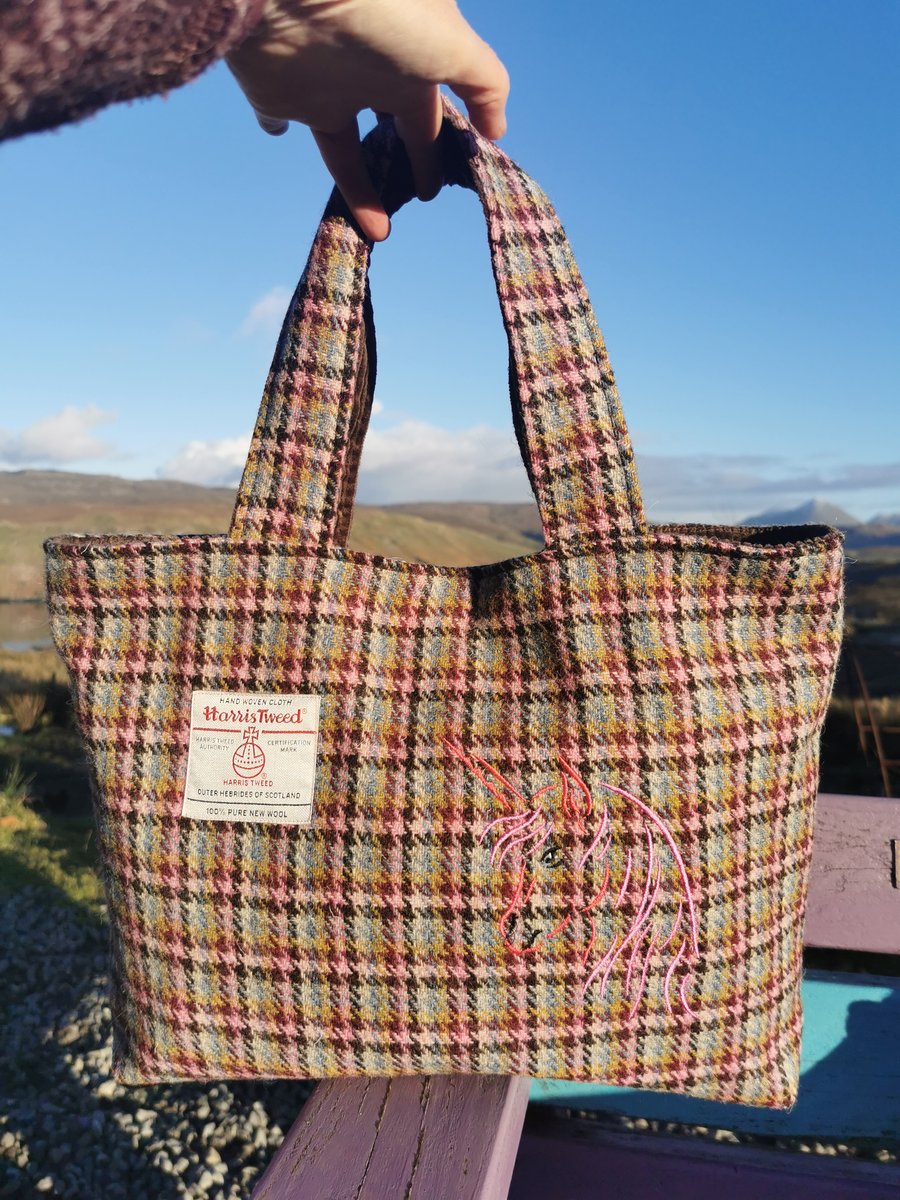 Harris Tweed large Shopper with embroidered unicorn 