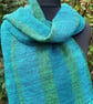 Handwoven Wool & Bamboo Scarf – Teal & Green - Image 3