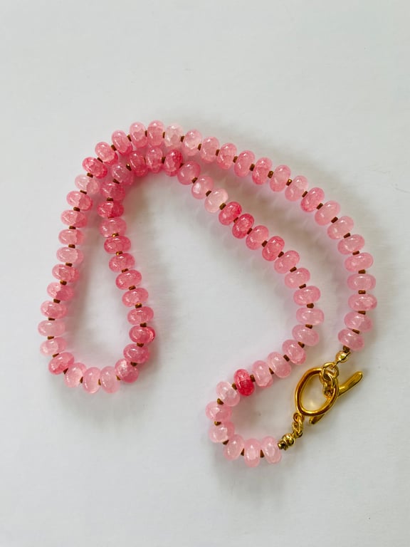 Pink cracked glass rondelle necklace 