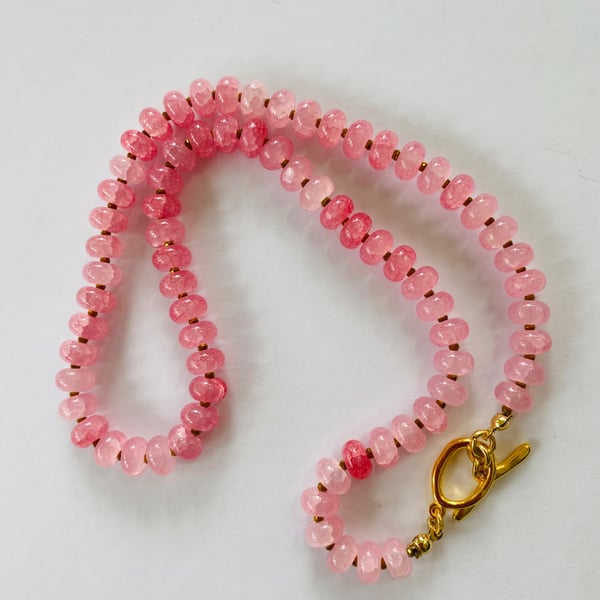 Pink cracked glass rondelle necklace 