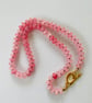 Pink cracked glass rondelle necklace 