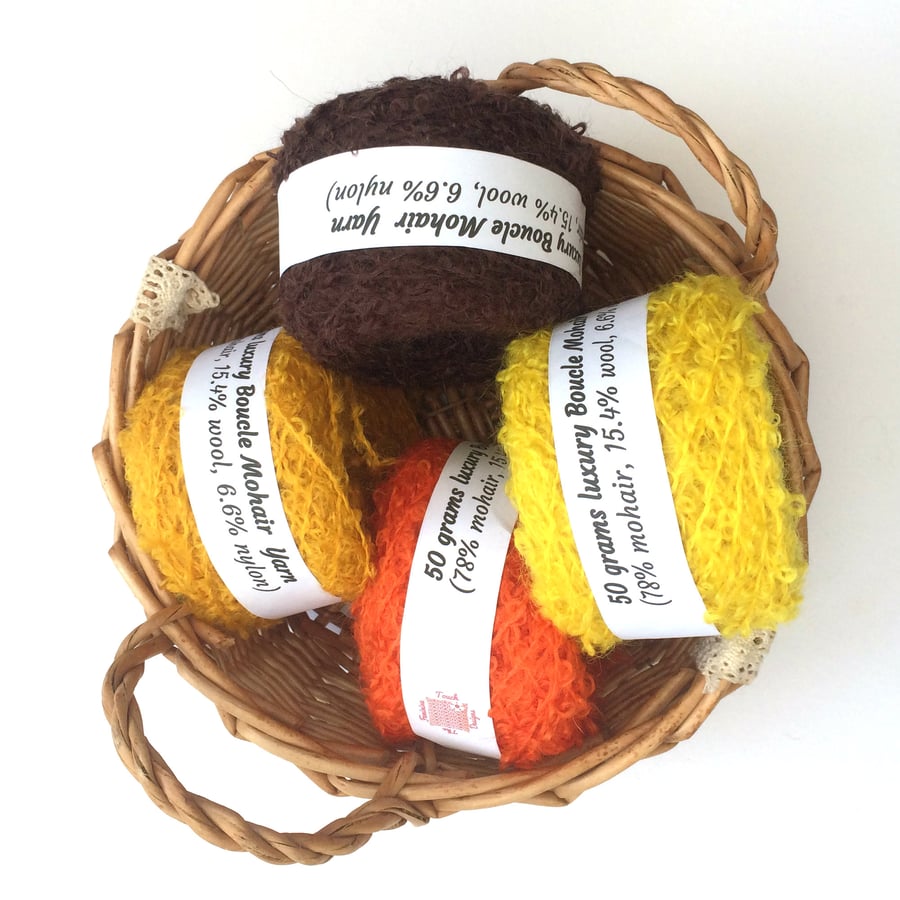 4 balls mohair boucle yarn in shades of autumn