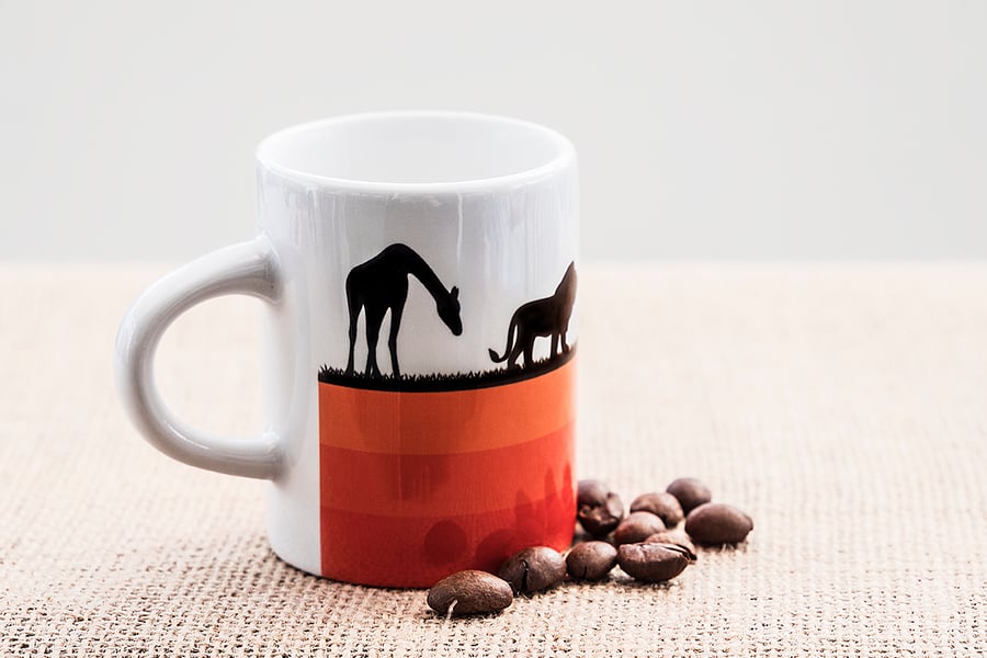 African Safari Animals Espresso Coffee Mug - Giraffe, Lion, Oryx and Elephants