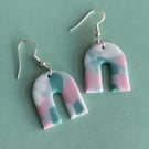 White, green and pink polymer clay earrings 