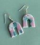 White, green and pink polymer clay earrings 