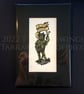 Ad Quod Damnum - Linoprint Devil - Tiny Print - Hand Painted - Green - Image 1