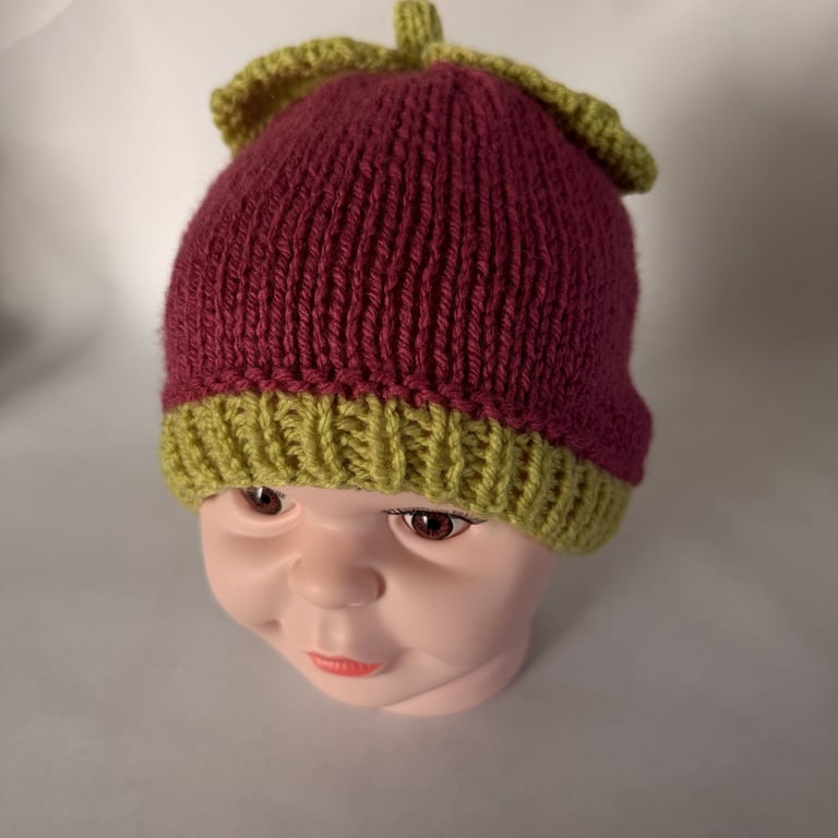 Children's Hand Knitted Hat with Leaf Detail