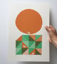 The Donkey Moon A3 two-colour screen-print (orange & green) - Image 4