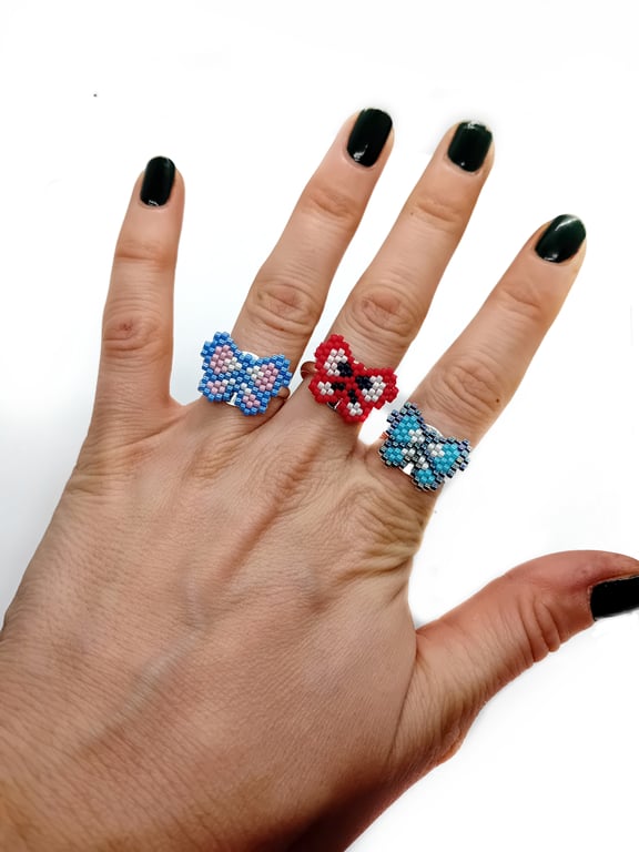 Beaded butterfly adjustable ring