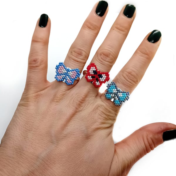Beaded butterfly adjustable ring