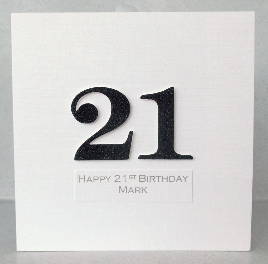 Handmade 21st birthday card - personalised with any age and message