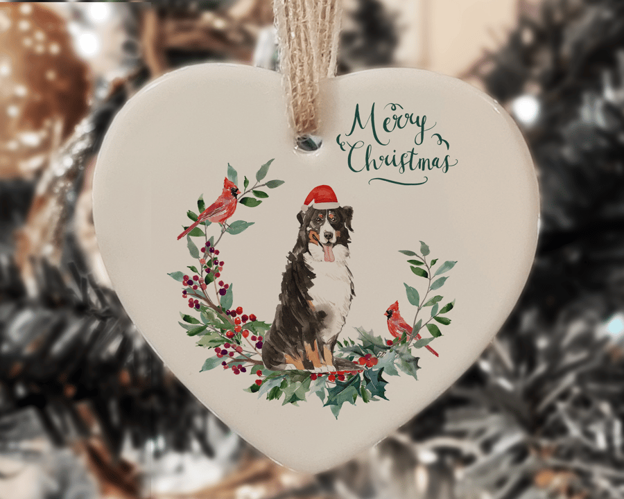 Ceramic Ornament - Bernese Mountain Dog - Personalised Christmas Decoration