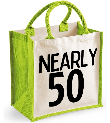 Funny 40's Birthday Midi Jute Bag NEARLY 50 Birthday Gift for late 40's age