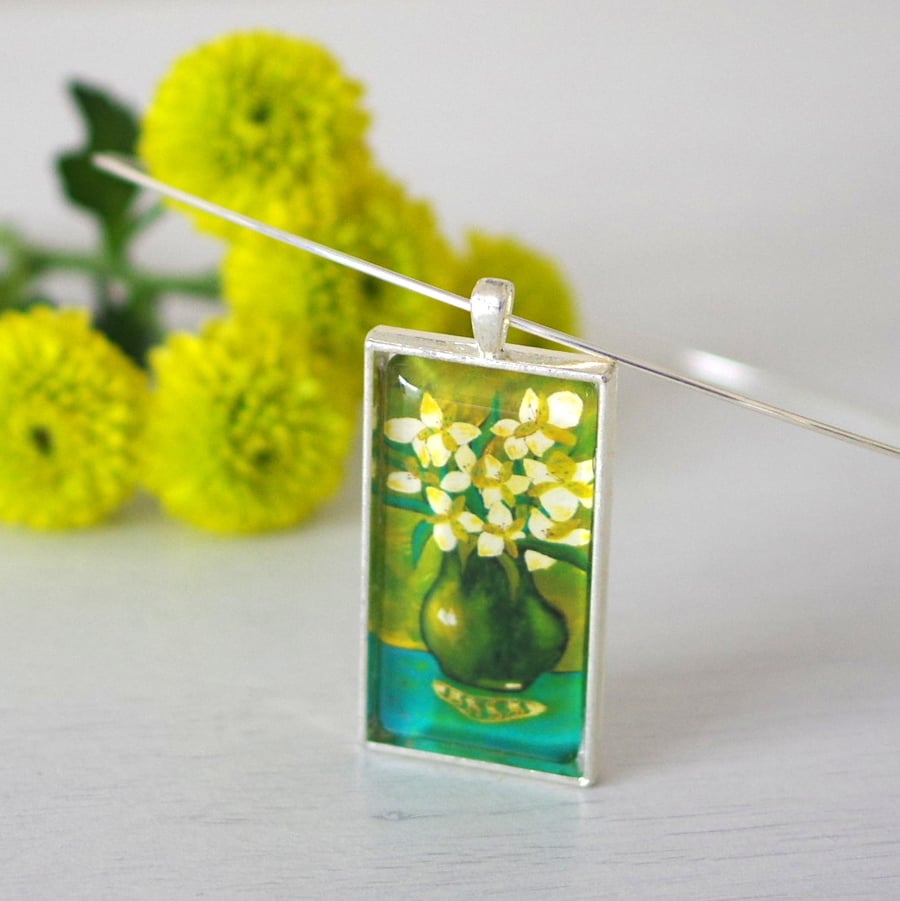 Green Floral Necklace with Still Life Art Print