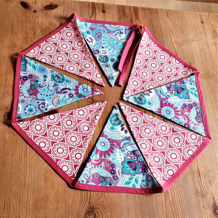 Bunting – fabric, bright pink and blue