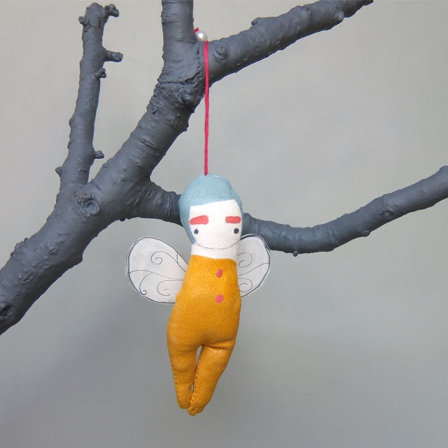 Hanging Textiles Fairy in Mustard