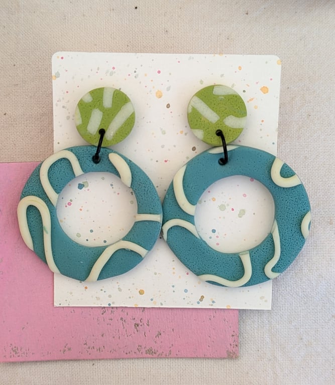 Glow in the dark dangly earrings, blue, green, statement earrings