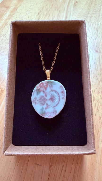 Upcycled bone china necklace pink