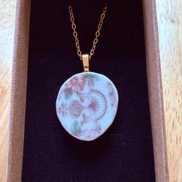 Upcycled bone china necklace pink
