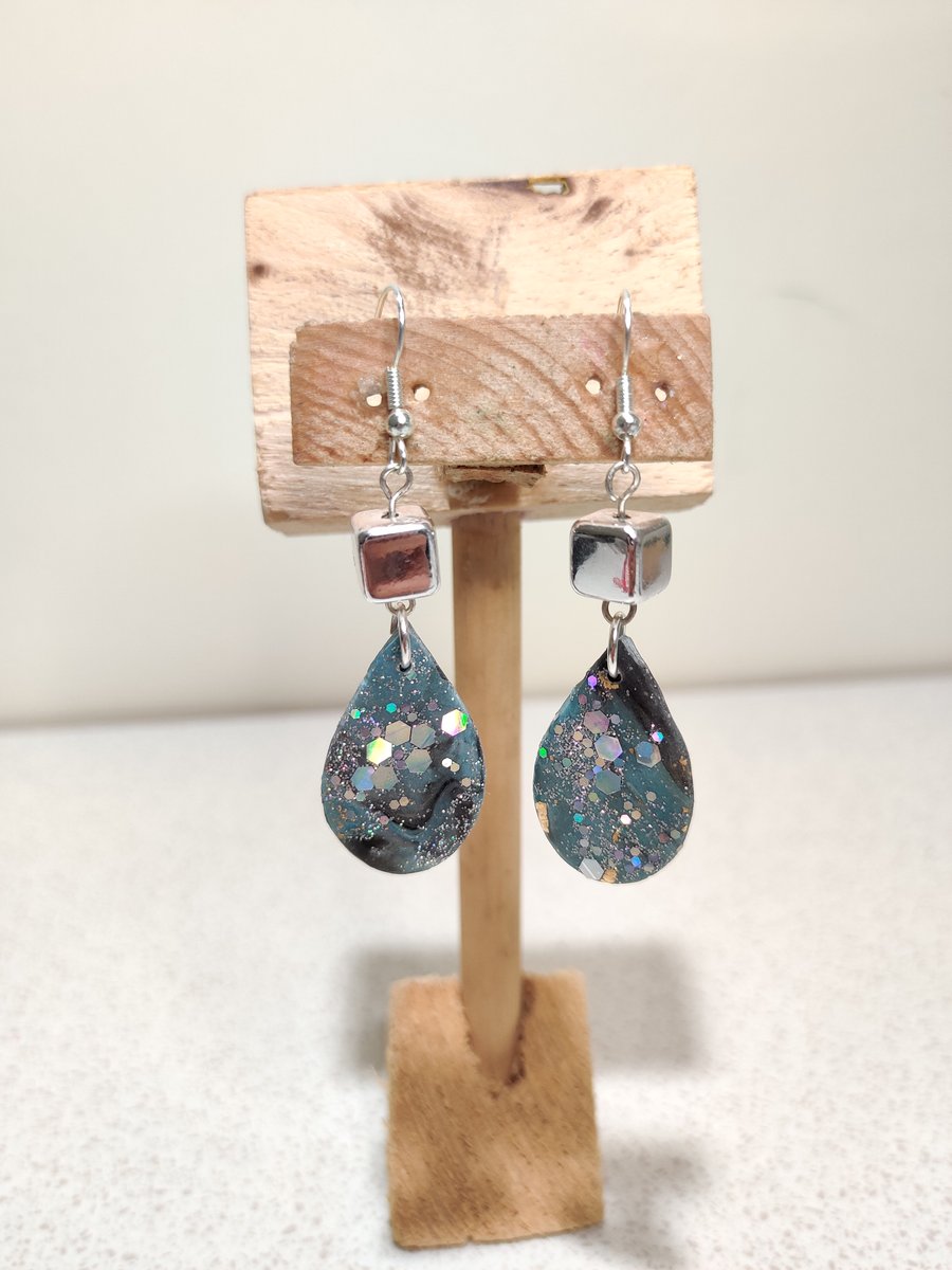 Barbie inspired blue glitter tear drop dangles