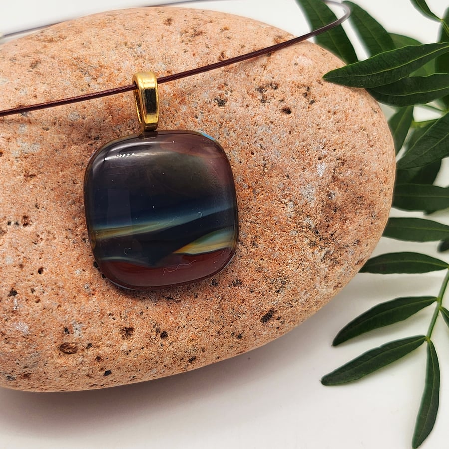 Fused Glass Moody Landscape Pendant on a Wire