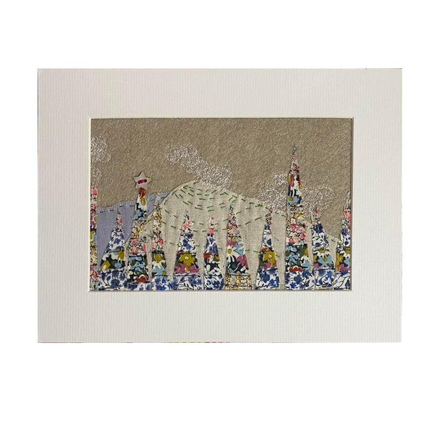 Stitched Landscape Gift , Liberty Trees Landscape Embroidery, Mountain Scene