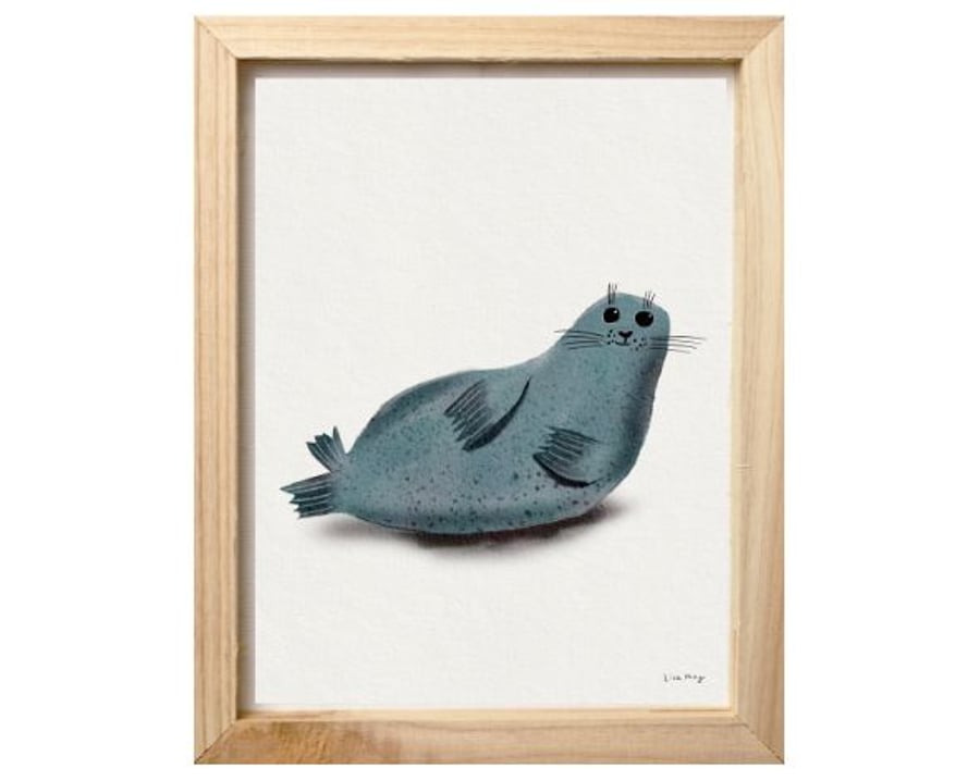 9" x 12" fine art giclee print - watercolour seal illustration 