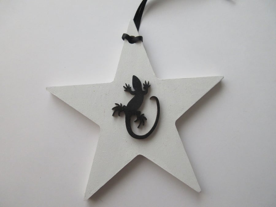 Lizard Reptile Star Christmas Tree Decoration Black White Monochrome