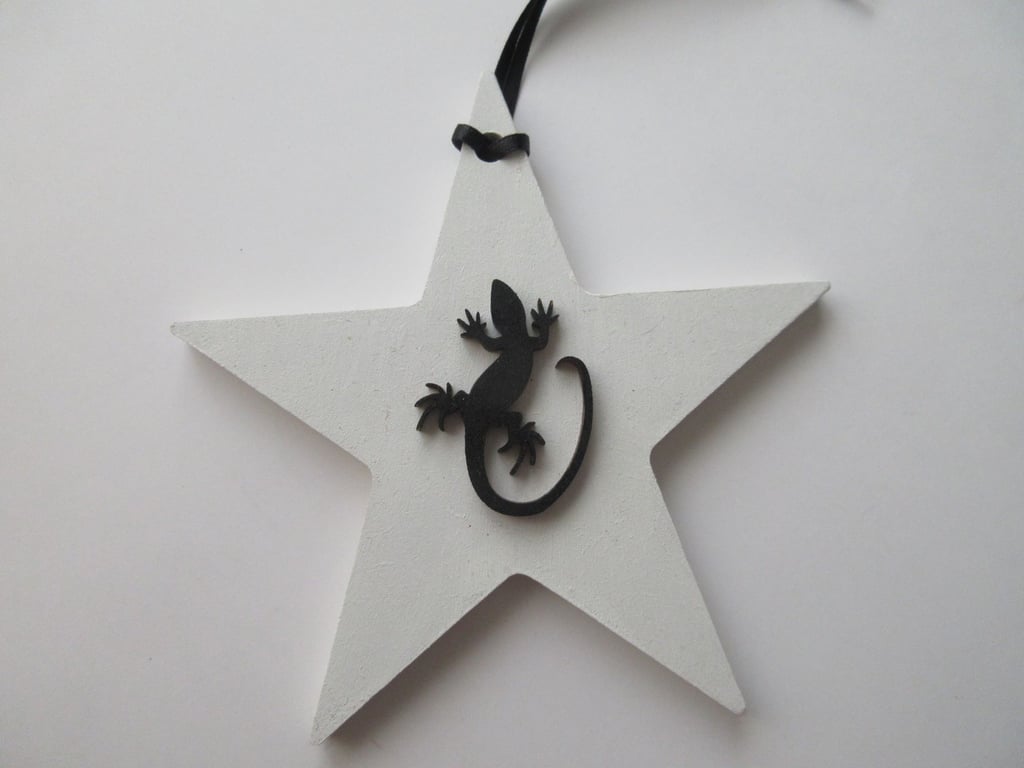 Lizard Reptile Star Christmas Tree Decoration Black White Monochrome