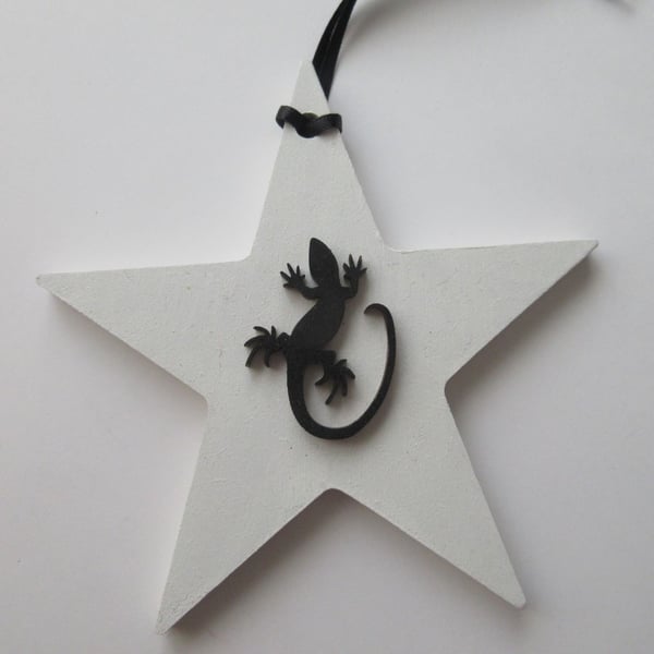 Lizard Reptile Star Christmas Tree Decoration Black White Monochrome