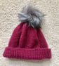 Hand Knitted Hat in plum colour (DK) -Medium - Image 7
