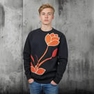 Unisex Black Sweatshirt "Golden Lotus" Edition In Long Sleeves Crew Neckline