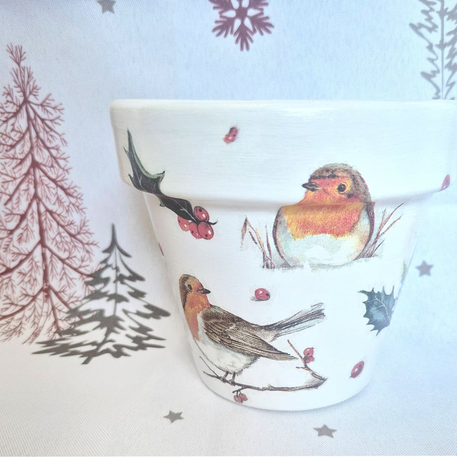 Pretty Robin Plant Pot, Christmas gift ideas, Christmas robin, planter, 