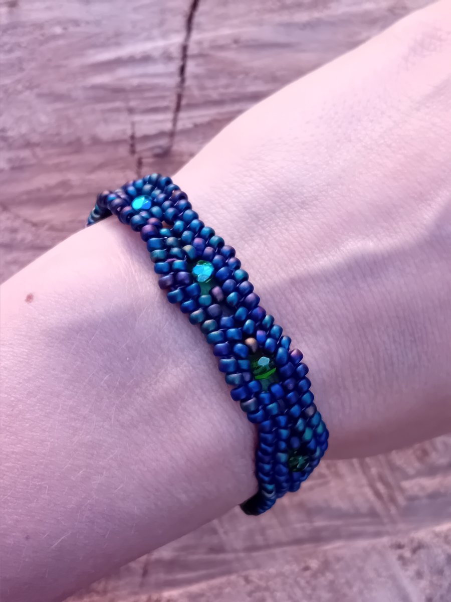 Pearlescent purple blue and green waves bracelet