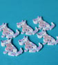 Wooden Dog Buttons Blue & White Flowers 6pk 30x20mm Puppy (DG11) - Image 1