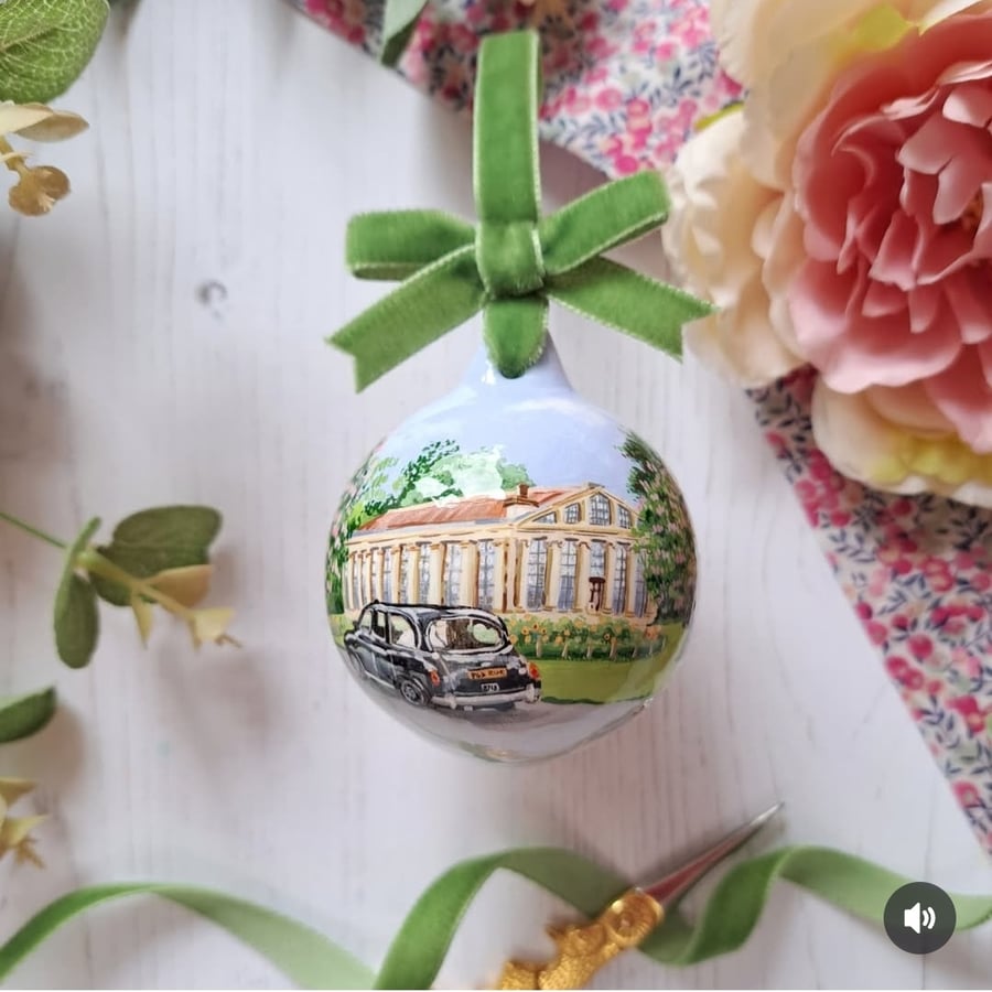 Bespoke Hand Painted Wedding Venue Ceramic Bauble