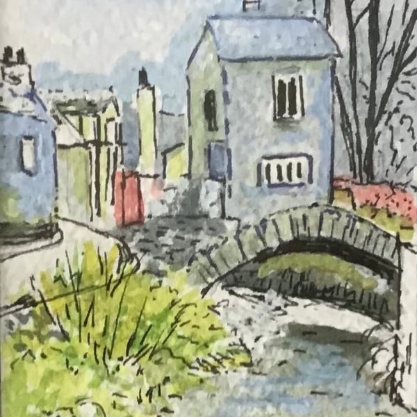 Original watercolour, ACEO, 3.5 x 2.5, Bridge House, Ambleside,  mounted
