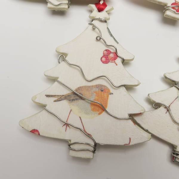 Handmade Decoupaged Robin Tree Decoration