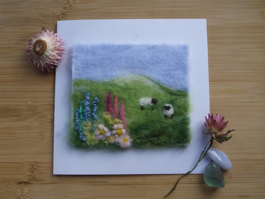 Handmade needle felted Springtime greetings card