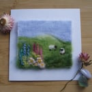 Handmade needle felted Springtime greetings card