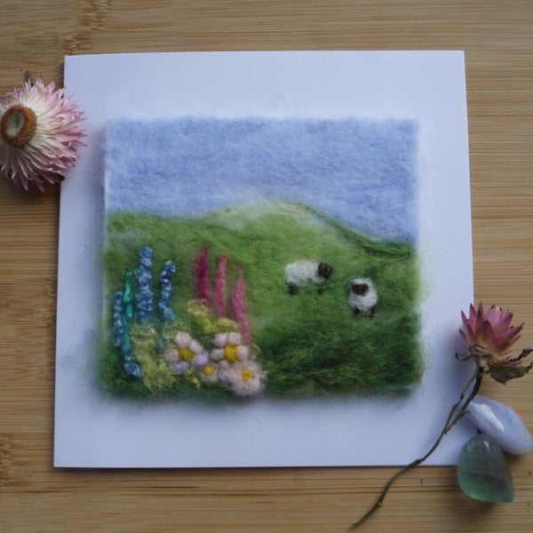 Handmade needle felted Springtime greetings card