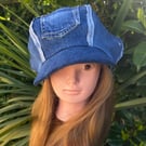 Women's denim Baker boy cap with fringed seams