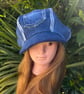 Women's denim Baker boy cap with fringed seams