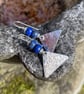 Sterling silver triangle drop earrings with bright lapis lazuli beads - Image 3
