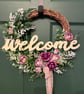 Purple Ranunculus Welcome Wreath, Rustic Front Door Decoration, 32cm