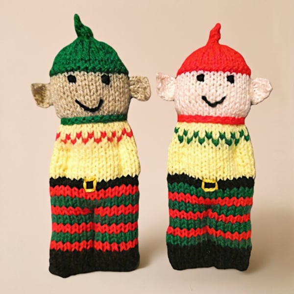 Handmade knitted pair of pocket dolls - elves