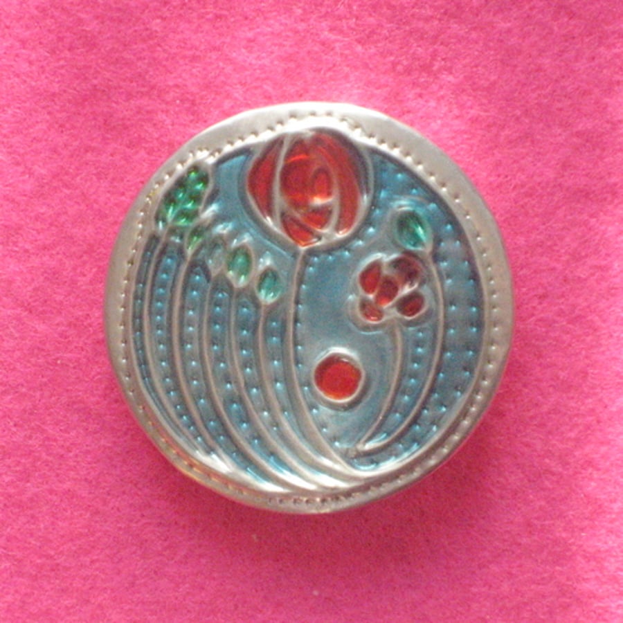Mackintosh brooch in pewter and enamel