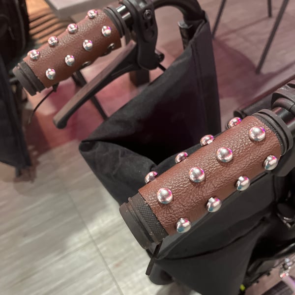 Brown Leather Wheelchair Handle Decorations w Chrome Dome Studs FREE SHIPPING