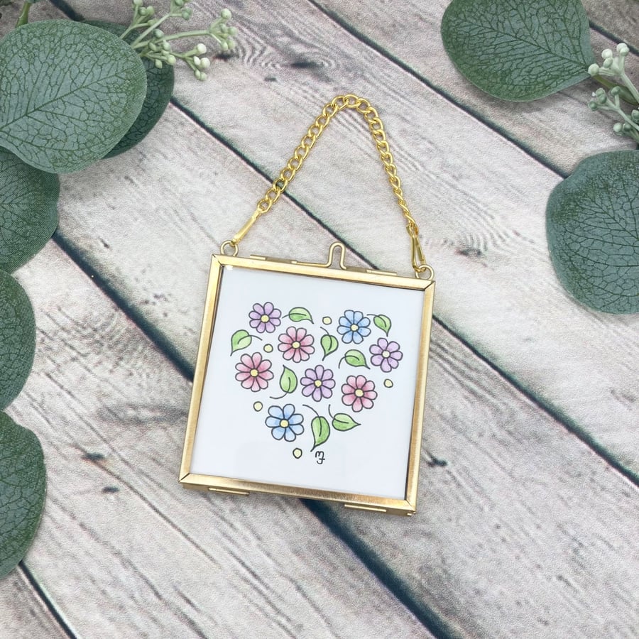 Floral Heart - Original Framed Mini Watercolour Artwork